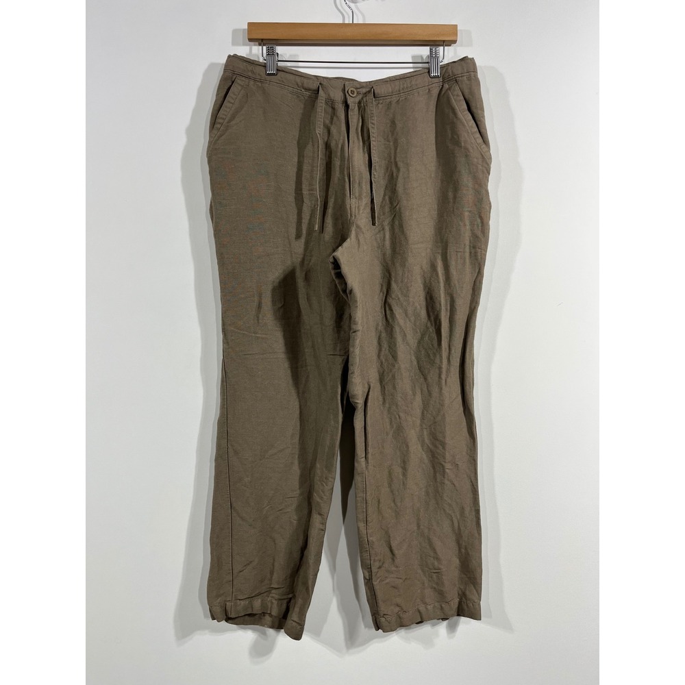 Cubavera Euro Summer Coastal Linen Blend Drawstring Straight Pants Womens Large